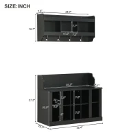 Shoe Cabinet Storage with Shelves and 4 Hooks, Elegant Hall Tree with Wall Mounted Coat Rack, Entryway Organizer for Hallway, Mudroom, Black(m-3)