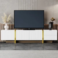 Luxury Fluted TV Stand with Storage Cabinets & Drawers, Smooth Media Console with Golden Wood Grain Legs, 75" L x 14" W x 18" H, White(m-4)