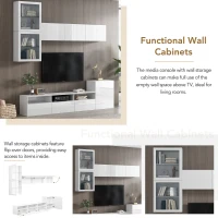 Vinsetto High Gloss TV Stand for TVs Up to 78" with Ample Storage, Media Console, Wall Mounted Floating Cabinets, 93" L x 15" W x 26" H, White(m-6)