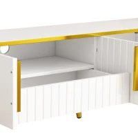 Luxury Minimalism TV Stand with Open Storage Shelf for TVs Up to 85", Entertainment Center with Cabinets and Drawers, White+Gold(m-10)