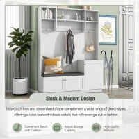 Vinsetto Elegant Hall Tree with Bench and Cushion, Modern Coat Rack with Hooks, Shoe Cabinet Storage, 59" L x 15.5" W x 78.5" H, White(m-5)