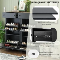 Modern Slim Shoe Cabinet Set with 4 Flip Drawers, Wood Grain Pattern Top, Adjustable Panels, Shoe Rack for Hallway, Black(m-7)