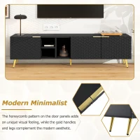 Vinsetto Modern Minimalist Geometric TV Stand with Metal Handles and Gold Legs, Fits TVs Up to 80", Multi-functional TV Stand with Storage Cabinets, Black+Gold(m-5)
