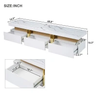 Vinsetto Luxury TV Stand with High Gloss Faux Marble Top for TVs Up to 78", Media Console with Golden Panel Design and 3 Drawers, White+Gold(m-3)