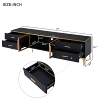 Vinsetto Stylish LED TV Stand with Marble-veined Table Top for TVs Up to 78", Entertainment Center with Glass Storage Cabinet and Golden Legs, Gold+Black(m-3)