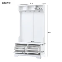 Vinsetto All-in-One Hall Tree with 3 Top Shelves, 2 Flip Shoe Storage Drawers, Storage Bench, and Metal Hanging Hooks, 39.5" L x 18" W x 71" H, White(m-3)