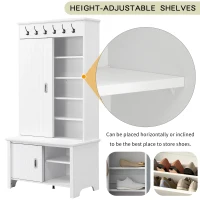 Vinsetto Multifunctional Hall Tree with Storage Bench, Hallway Shoe Cabinet with Shelves, Mudroom Coat Storage with Hanging Hooks for Entryways, White(m-7)