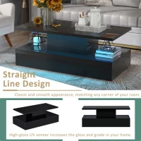 Modern Industrial Design Coffee Table with LED Lighting, 16 Colors with Remote Control, Easy Assembly, 47" L x 23.5" W x 18" H, Black(m-5)