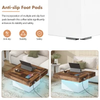 Farmhouse Wood Coffee Table with 2 USB Ports and Outlets, LED Light, Anti-Slip Foot Pads, Spliced Wood Grain, 31.5" L x 31.5" W x 16.5" H, White(m-6)