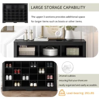 Modern 24-Cubby Shoe Cabinet, Sleek Design with Curved Base, Versatile Sideboard for Hallway, Bedroom, Living Room, Black(m-6)