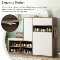 Vinsetto 2-in-1 Shoe Storage Bench & Cabinet, Multi-functional Shoe Rack with Padded Seat and Adjustable Shelves, 55.5" L x 14" W x 43.5" H, White(m-5)