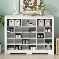 Sleek Design 24-Cubby Shoe Cabinet, Modern Shoe Cabinet with Curved Base, Versatile Sideboard, 45.5" L x 13" W x 35" H, White(m-4)