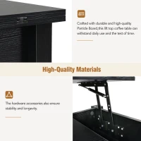 Vinsetto Lift Top Coffee Table with Multi-Functional Open Shelves, Modern Lift Tabletop Dining Table for Living Room, 42" L x 40" W x 25.5" H, Black(m-10)