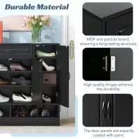 Vinsetto Sleek and Modern Shoe Cabinet with Adjustable Shelves, Minimalist Shoe Storage Organizer, Space-Saving Design, 47.5" L x 12" W x 39.5" H, Black(m-5)