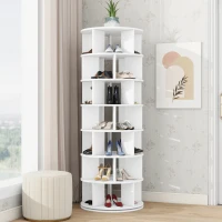 360° Spinning Shoe Cabinet with 5 Grids Per Layer, Adjustable 7-Tier Rotating Shoe Rack Tower, for Living Room, 23.5" L x 23.5" W x 65" H, White(m-4)