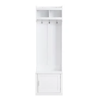 Vinsetto Minimalist Slim Hall Tree with Cabinet & 6 Hanging Hooks, Multi-functional Storage, 24" L x 16" W x 79" H, White(m-2)