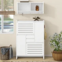 Vinsetto Multi-Functional Shoe Cabinet with Wall Cabinet, Space-Saving Design, 2 Flip Drawers, Versatile Side Cabinet for Hallway, White(m-4)