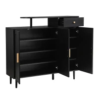 Elegant Shoe Cabinet with Arched Doors and Drawer, Adjustable Shelves, Solid Wood Legs, 47.5" L x 14.5" W x 43.5" H, Black(m-13)