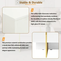 Minimalist High Gloss Coffee Table with 2 Drawers, Storage Rectangle Sofa Table, with Golden Wood Legs, 47" L x 31.5" W x 15.5" H, White(m-8)