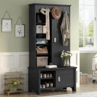Vinsetto Multifunctional Hall Tree with Storage Bench, Hallway Shoe Cabinet with Shelves, Mudroom Coat Storage with Hanging Hooks for Entryways, Black(m-4)