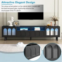 Vinsetto TV Stand with LED Light Strip for TVs Up to 80", Entertainment Center with Glass Doors, Cable Management, 71" L x 12" W x 19" H, Black(m-6)