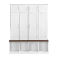 Vinsetto Multi-Functional Hall Tree with 4 Hidden Hanging Hooks, Brown Wood Grain Bench, Multiple Storage Spaces, 59" L x 15.5" W x 75" H, White(m-2)