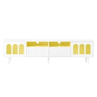 Vinsetto TV Stand with LED Light Strip for TVs Up to 80", Entertainment Center with Glass Doors, Cable Management, 71" L x 12" W x 19" H, White(m-14)