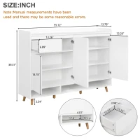Sleek and Contemporary Shoe Cabinet with Adjustable Shelves, Solid Wood Legs, and Ample Storage, 55.5" L x 14" W x 39.5" H, White(m-3)