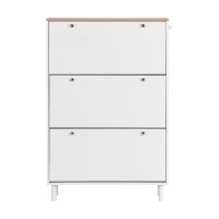 Vinsetto Narrow Design Shoe Cabinet with 3 Flip Drawers, Wood Grain Top, Adjustable Shelves, and 3 Hooks, 31.5" L x 9.5" W x 48" H, White(m-2)