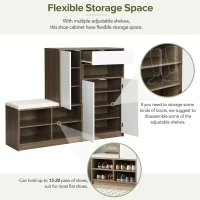 Vinsetto 2-in-1 Shoe Storage Bench & Cabinet, Multi-functional Shoe Rack with Padded Seat and Adjustable Shelves, 55.5" L x 14" W x 43.5" H, White(m-7)