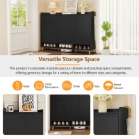 Sleek and Contemporary Shoe Cabinet with Adjustable Shelves, Solid Wood Legs, and Ample Storage, 55.5" L x 14" W x 39.5" H, Black(m-5)