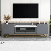Vinsetto Sleek Design TV Stand with Fluted Glass, Faux Marble Top, Gold Frame Base, Fits TVs Up to 70", 63.5" L x 12.5" W x 19" H, Grey(m-4)
