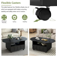Vinsetto Coffee Table with Cloud Top, 2 Brake Wheels, Drawer, and Large Storage, 39.5" L x 23.5" W x 17.5" H, Black(m-5)