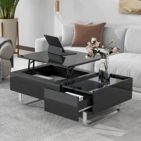 Vinsetto Multi-functional Coffee Table with Lifted Tabletop, Contemporary Design, Metal Frame Legs, High-gloss Surface, 45" L x 26.5" W x 14" H, Black(m-4)