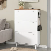 Vinsetto Narrow Design Shoe Cabinet with 3 Flip Drawers, Wood Grain Top, Adjustable Shelves, and 3 Hooks, 31.5" L x 9.5" W x 48" H, White(m-1)