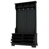 Vinsetto All in One Hall Tree with 3 Top Shelves and 2 Flip Shoe Storage Drawers, Wood Hallway Organizer with Metal Hanging Hooks, Black(m-12)