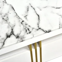Vinsetto Contemporary Coffee Table with Faux Marble Top, Rectangle Cocktail Table with Caster Wheels and Two Drawers, 39.5" L x 20" W x 17.5" H, White(m-12)