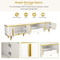 Luxury Minimalism TV Stand with Open Storage Shelf for TVs Up to 85", Entertainment Center with Cabinets and Drawers, White+Gold(m-6)