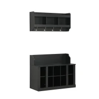 Shoe Cabinet Storage with Shelves and 4 Hooks, Elegant Hall Tree with Wall Mounted Coat Rack, Entryway Organizer for Hallway, Mudroom, Black(m-12)