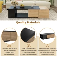 Vinsetto Extendable Coffee Table with 2 Storage Drawers, Dual-tone Wood Center Table with Sliding Tabletop, Multi-functional Hidden Storage, Black(m-7)