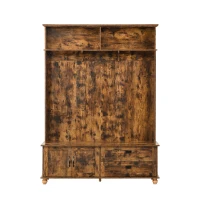 Vinsetto Modern Hall Tree with Storage Cabinet, 2 Large Drawers, Mudroom Bench with 5 Coat Hooks, 59" L x 16" W x 80.5" H, Rustic Brown(m-2)