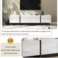 Vinsetto Modern TV Stand Console Table with High Gloss UV Surface, Contemporary TV Stand for TVs Up to 80", 2 Drawers and 3 Cabinets, White(m-6)