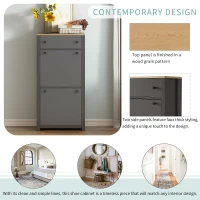 Functional Shoe Cabinet with 2 Flip Drawers, Wood Shoe Cabinet with Adjustable Panel, Freestanding Shoe Rack for Hallway, Gray(m-5)