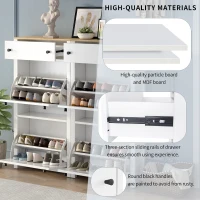 Modern Slim Shoe Cabinet Set with 4 Flip Drawers, Wood Grain Pattern Top, Adjustable Panels, Shoe Rack for Hallway, White(m-7)