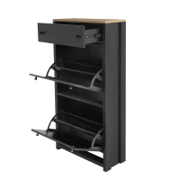 Vinsetto Functional Shoe Cabinet with 2 Flip Drawers, Wood Grain Top, Adjustable Shoe Rack, Free Standing Shoe Cabinet, 24" L x 9.5" W x 47.5" H, Black(m-9)