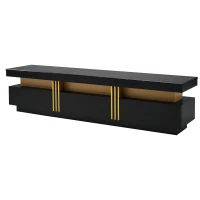 Vinsetto Luxury TV Stand with High Gloss Faux Marble Top for TVs Up to 78", Media Console with Golden Panel Design and 3 Drawers, Black+Gold(m-12)