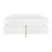 Modern High Gloss Coffee Table with 4 Drawers, Multi-Storage Square Cocktail Tea Table with Wood Grain Legs, 31.5''x31.5'', White(m-13)