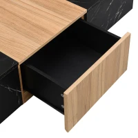 TV Stand with Faux Marble and Walnut Finish, Modular Entertainment Center for TVs up to 88", 4 Storage Drawers, Black(m-10)