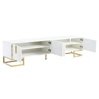 Vinsetto Modern TV Stand with Metal Legs and Gold Handles for TVs Up to 80", Media Console Table with Cabinets and Adjustable Shelves, White+Gold(m-12)