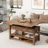 Lift Top Coffee Table with Multi-Functional Open Shelves, Modern Lift Tabletop Dining Table for Living Room, Home Office, Rustic Brown(m-1)